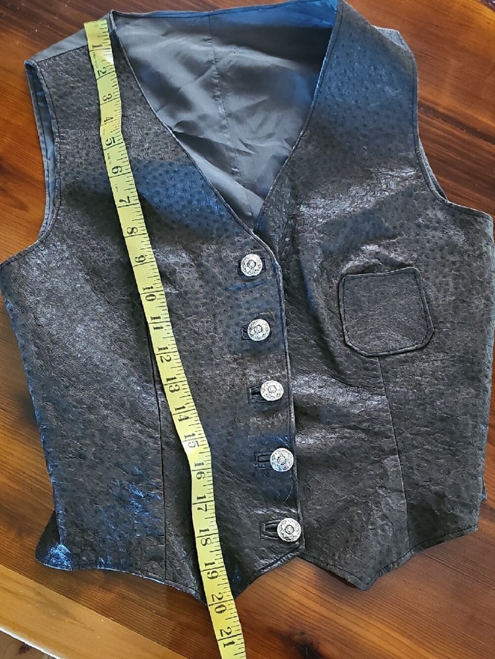 Vintage Ostrich Leather Vest With Silver Buttons - Picture 8 of 11